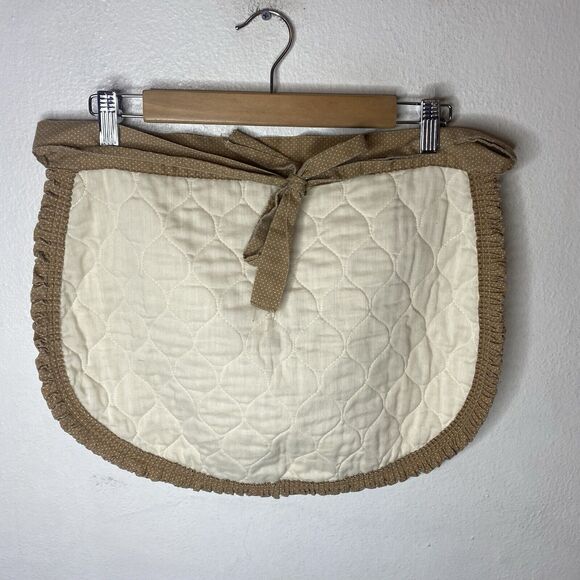 Franco Vintage Mushroom Half Apron Brown Cream Ruffle Trim Waist Tie - Picture 7 of 14